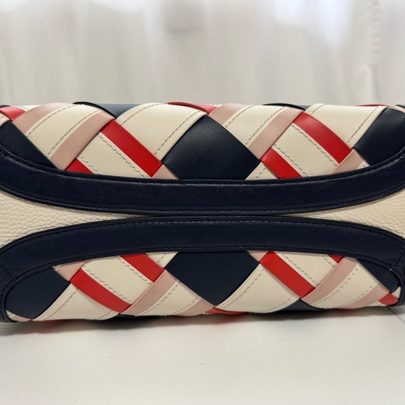 Kate Spade Knott Medium Satchel Woven Leather Blazer Blu White Red. K6549 - Picture 5 of 7